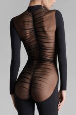 catsuit transparent manches longues fauve