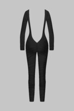 Catsuit Femme Dos Nu Manches Longues Fauve